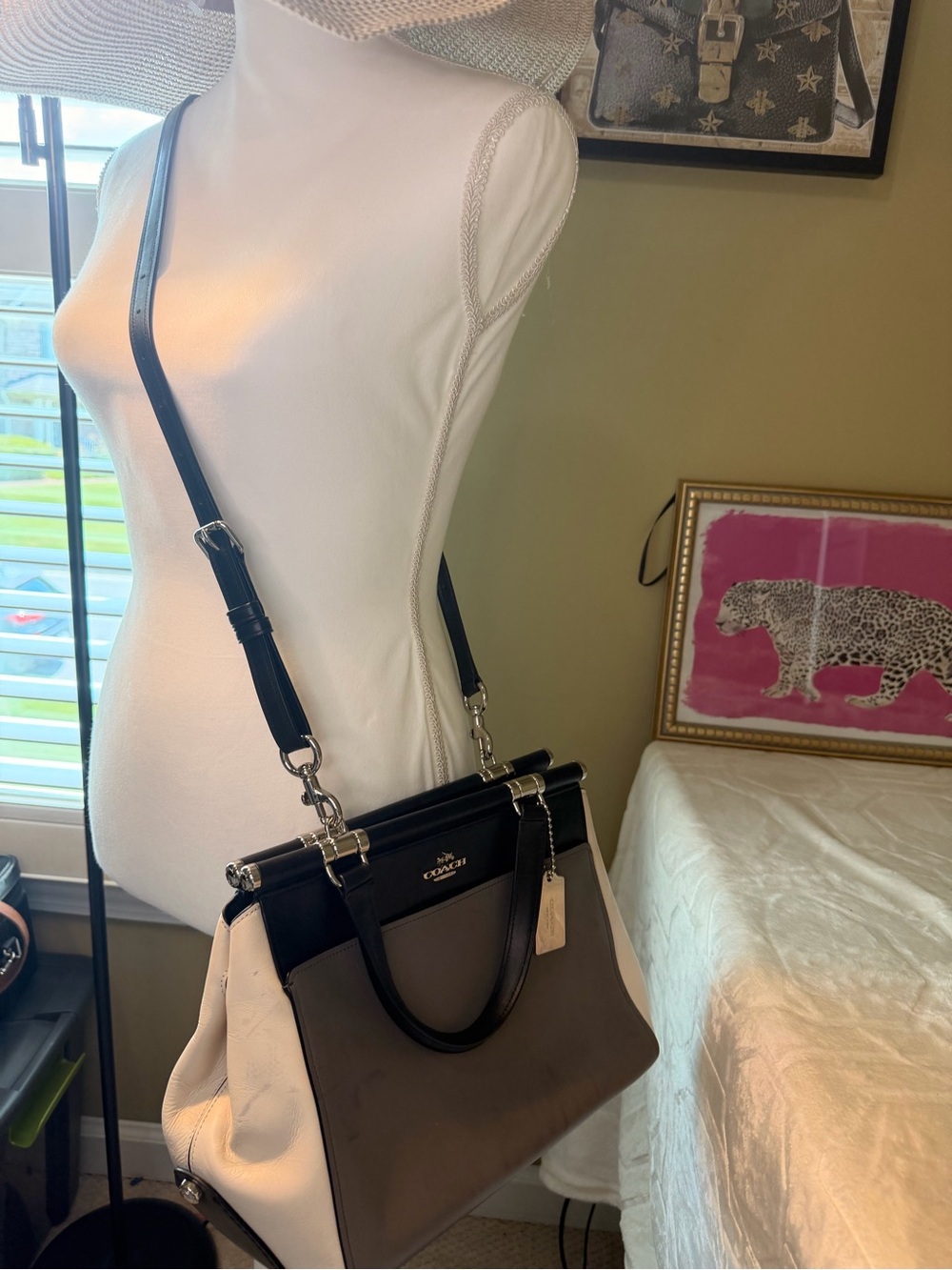 Coach Grace Colorblock Leather Satchel in Black, Gray & White - Picture 16 of 16